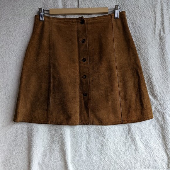 Vera Pelle Dresses & Skirts - Vintage Tan Buttoned Genuine Suede Leather Skirt